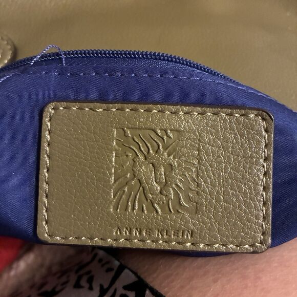 Women’s Ann Klein Olive Green Purse. Gold Hardware. Blue Lining. 10”x10”x4” - Picture 11 of 12